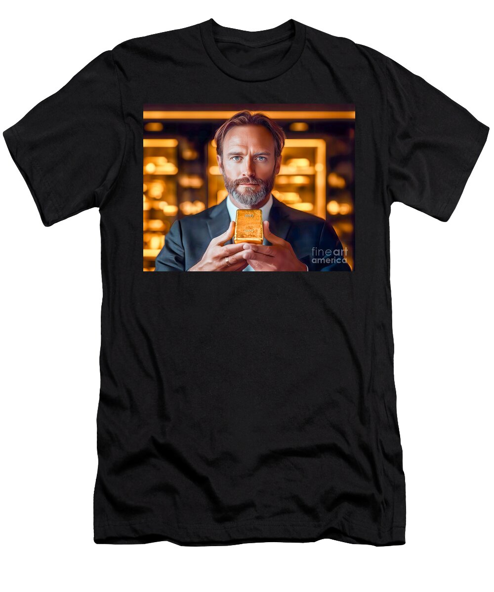 Banker Holding a Gold Bar Art Momente T-Shirt