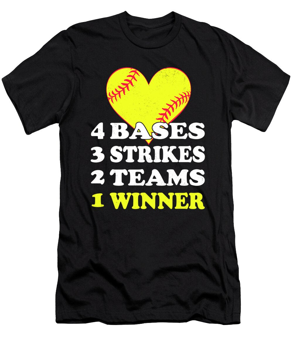 Baseball Heart 4 Bases 3 Strikes 2 Teams 1 Winner Jacob Zelazny T-Shirt