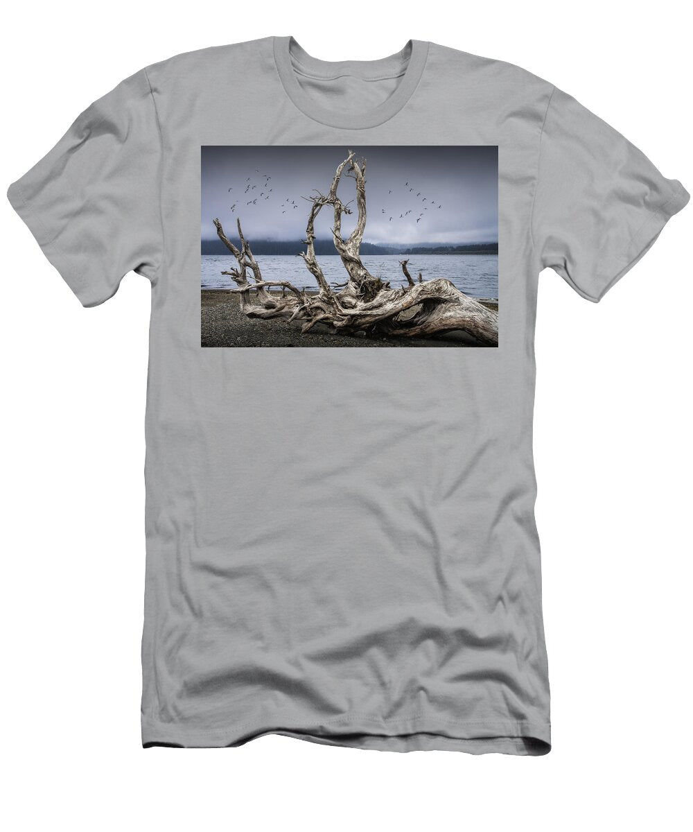 Beach Driftwood Sculpture on Vancouver Island Randall Nyhof T-Shirt