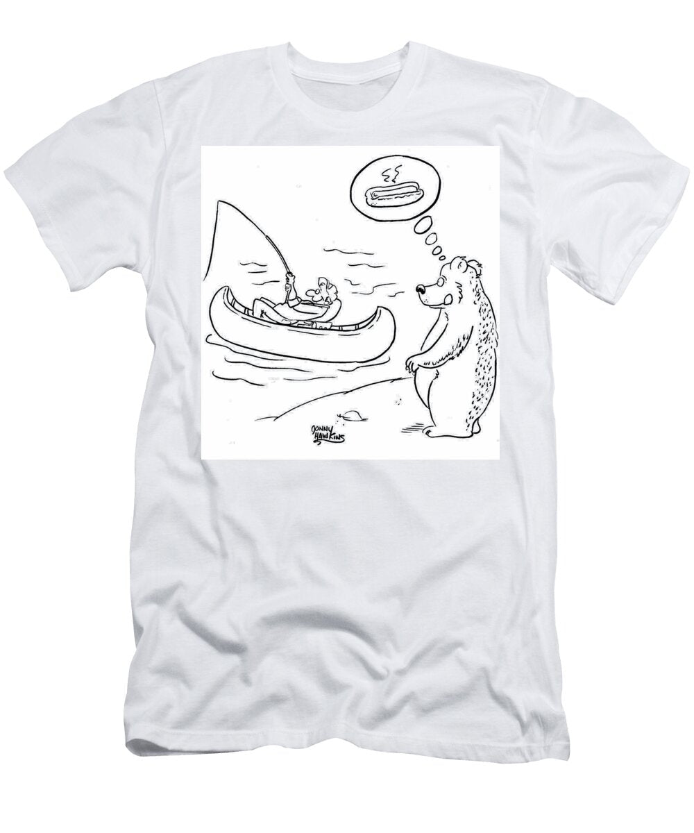Bear Sees Fisherman in Canoe Thinks of Hotdog Jonny Hawkins T-Shirt