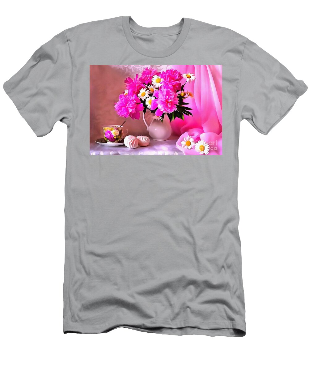 Beautiful Floral Table Setting Pink Catherine Lott T-Shirt