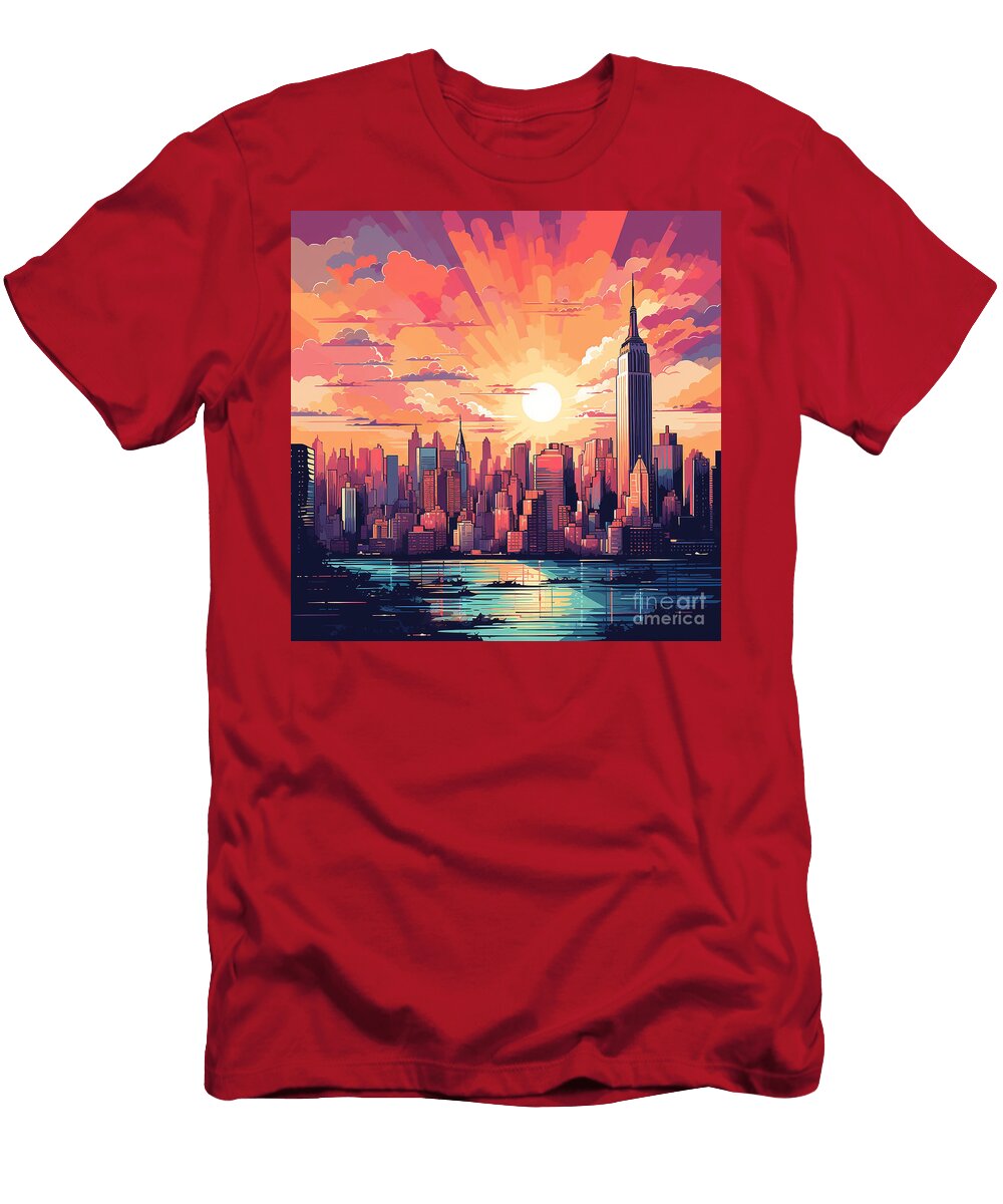 Beautiful Sunset with a New York City View Iyanuoluwa Akojiyan T-Shirt