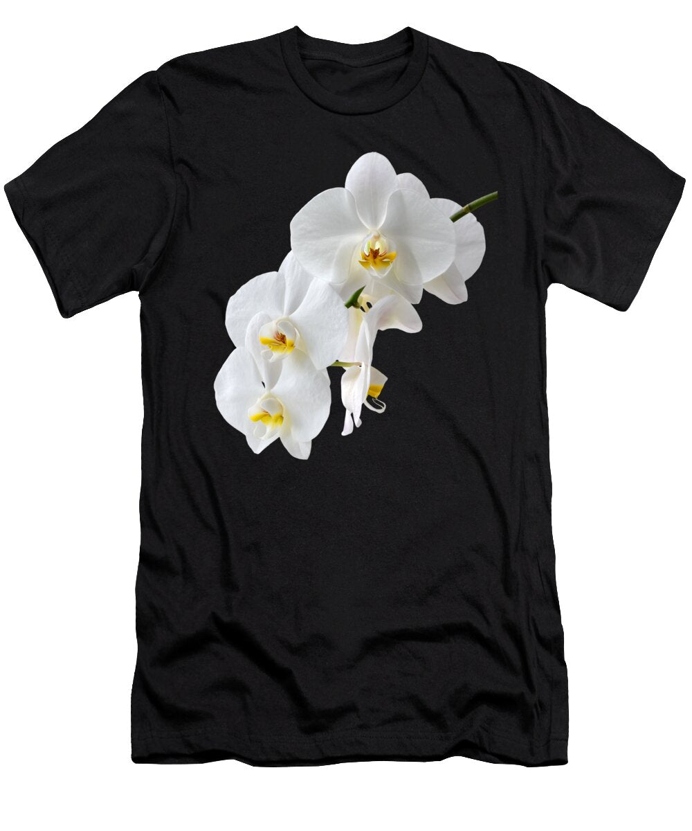 Beautiful White Orchids on Black Gill Billington T-Shirt