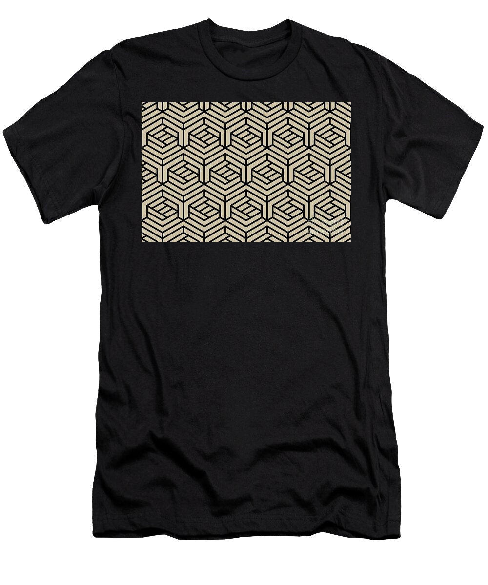 Beige and Black Cube Geometric Shape Pattern Petite Pattern Minimal Graphic Designs T-Shirt