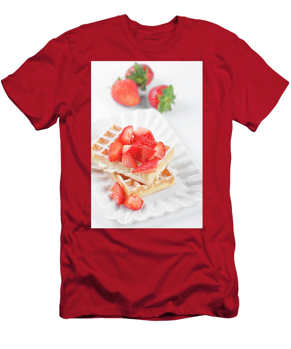 Belgium Waffers with Sugar Powder and Strawberries on Ceramic Pl Liss Art Studio T-Shirt