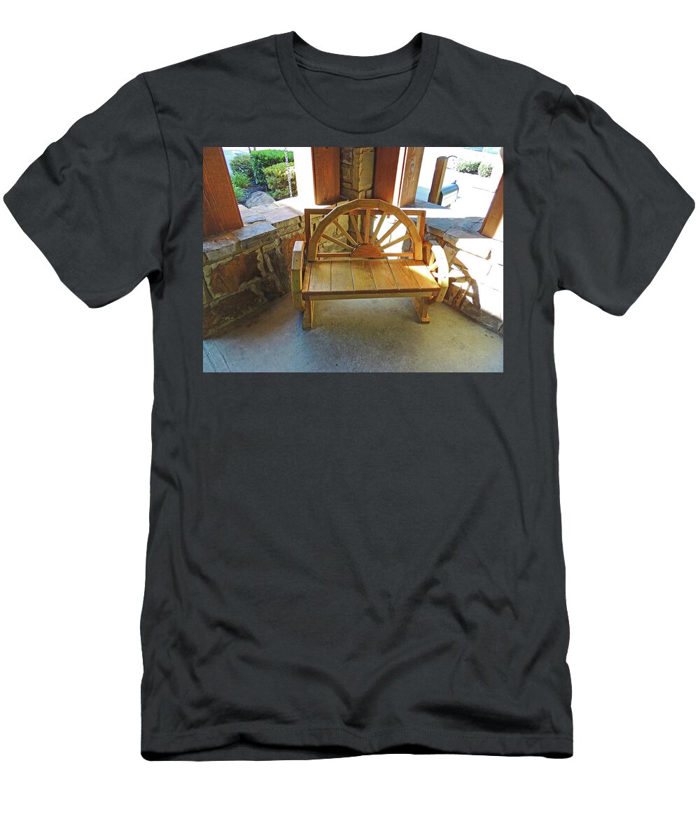 Bench At Flapjacks Pancake Cabin in Gatlinburg Marian Bell T-Shirt