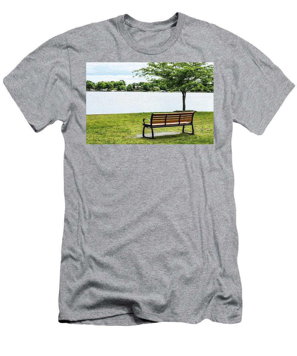 Bench Overlooking Argyle Lake in Babylon David Wood T-Shirt