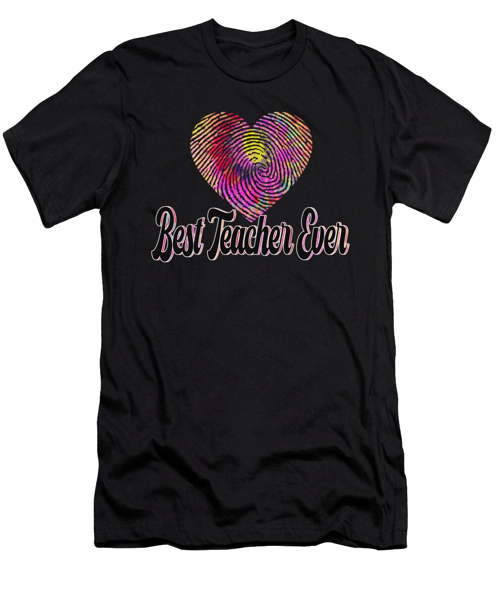 Best Teacher Ever Fingerprint Heart School Design Licensed Art T-Shirt