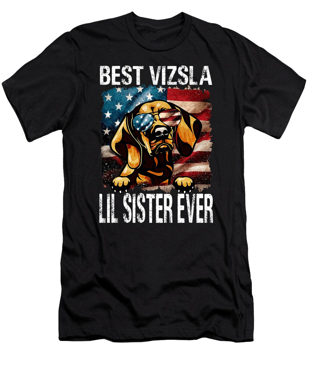 Best Vizsla Lil Sister Ever USA Flag Thepassionshop T-Shirt