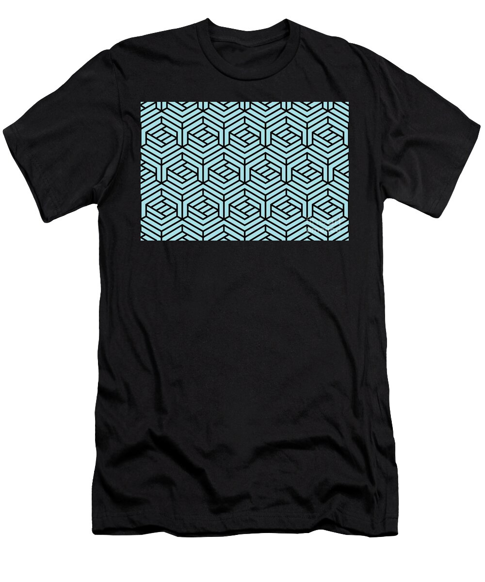 Black and Aqua Blue Cube Shape Pattern Pairs Diamond Vogel 2022 Popular Colour Orleans Tune 0658 Petite Pattern Minimal Graphic Designs T-Shirt