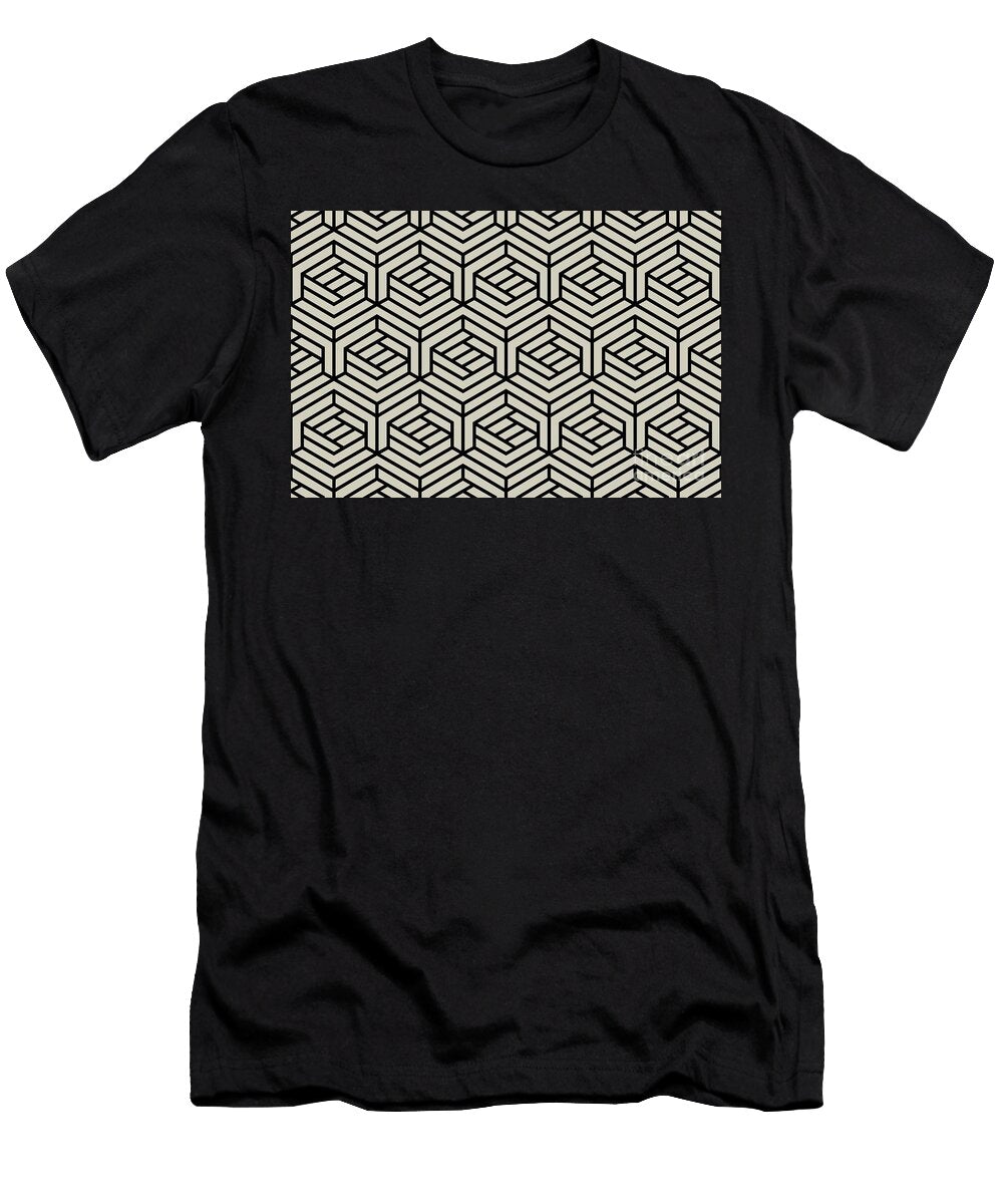 Black and Beige Cube Geometric Shape Pattern Pairs De 2022 Trending Color Bay Salt Det642 Petite Pattern Minimal Graphic Designs T-Shirt