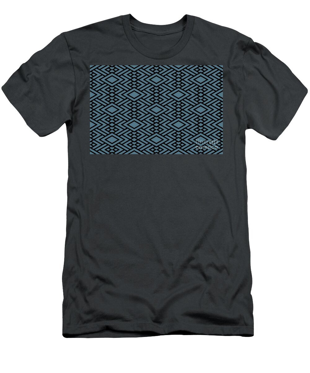 Black and Blue Geometric Art Deco Diamond Pattern Petite Pattern Minimal Graphic Designs T-Shirt