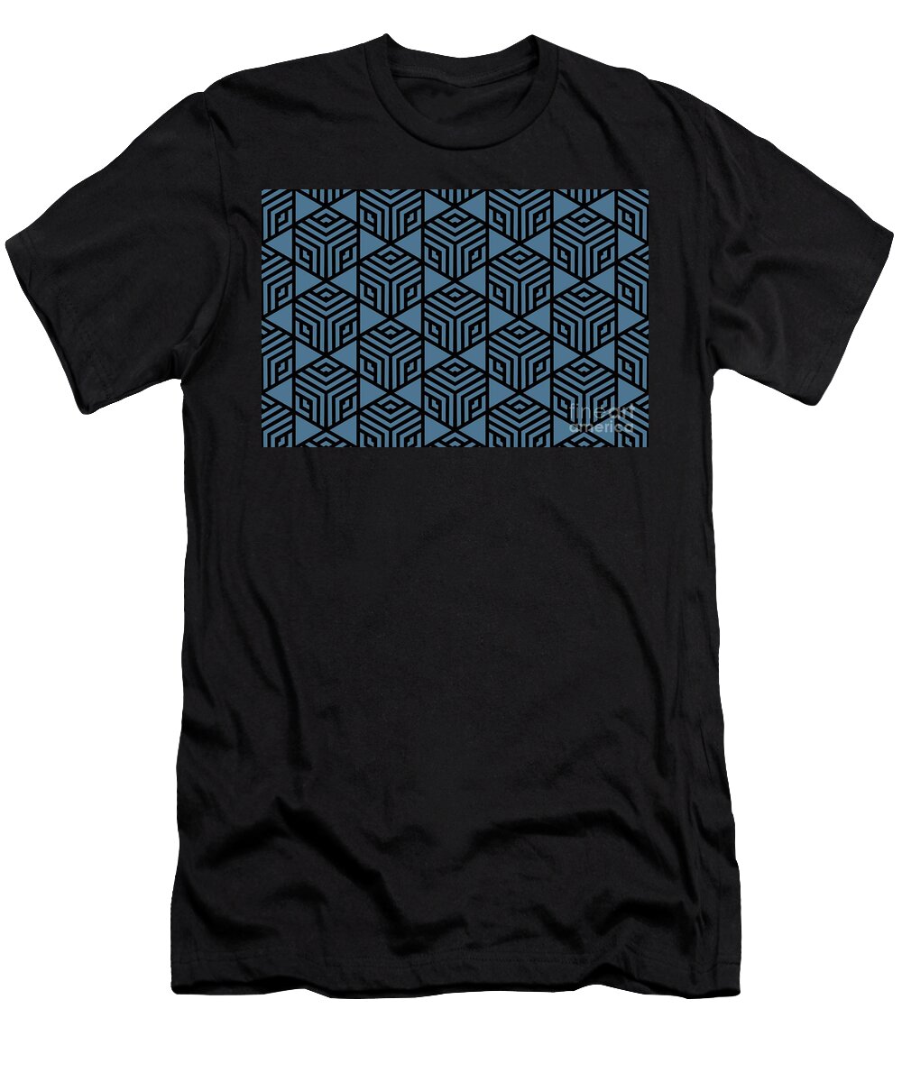 Black and Blue Stripe Cube Tile Pattern Pairs De 2022 Trending Color Big Sur Blue Jade Det577 Petite Pattern Minimal Graphic Designs T-Shirt