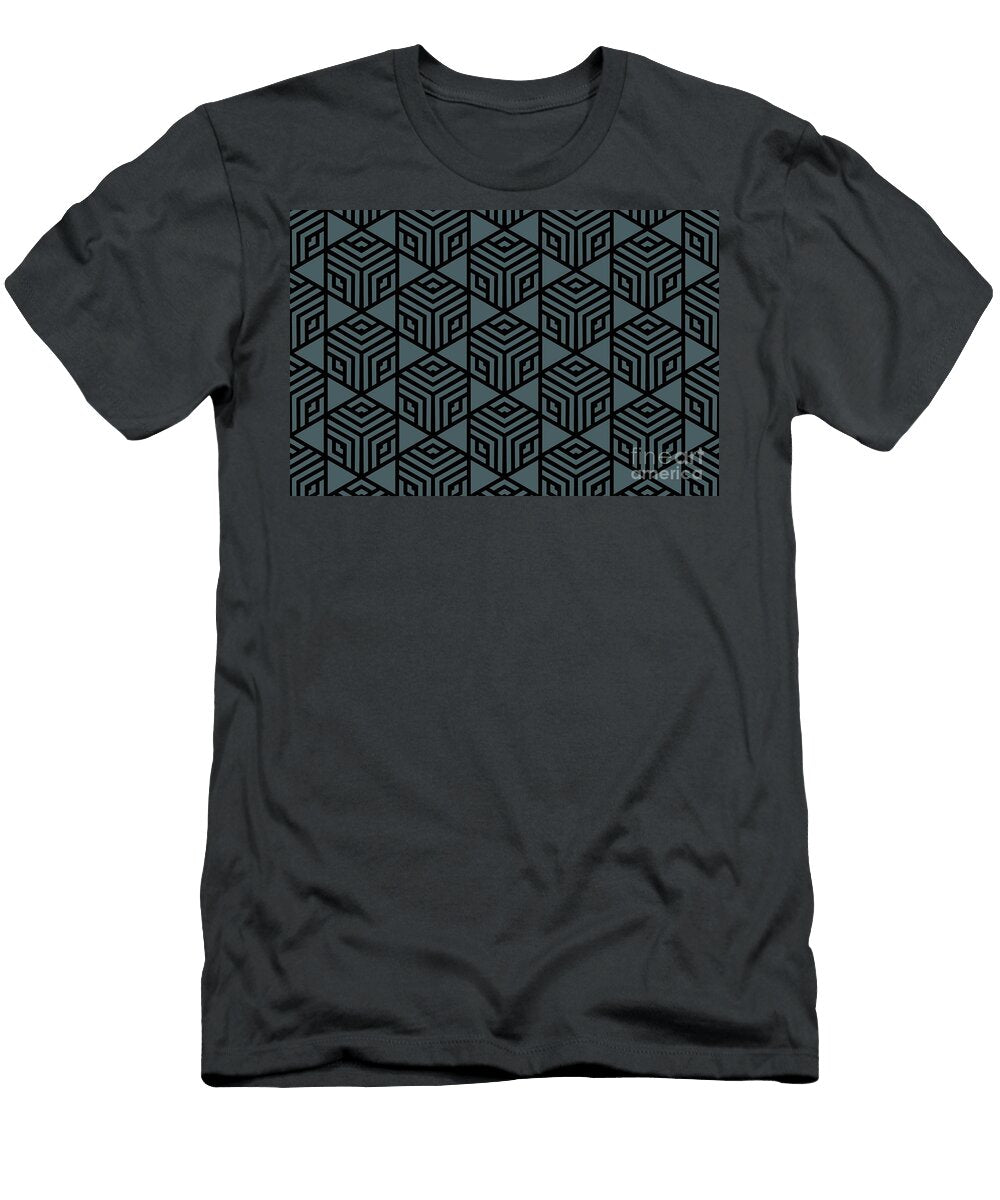 Black and Dark Blue Stripe Cube Tile Pattern Pairs De 2022 Popular Color Blue Tapestry Det545 Petite Pattern Minimal Graphic Designs T-Shirt