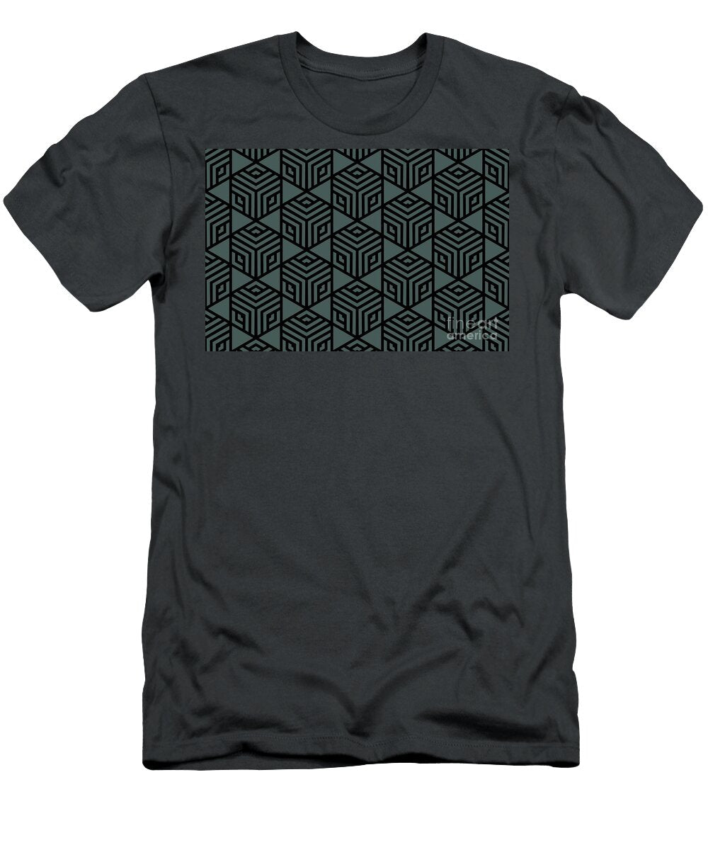 Black and Dark Green Blue Stripe Cube Pattern Pairs De 2022 Trending Color Loch Ness De5748 Petite Pattern Minimal Graphic Designs T-Shirt
