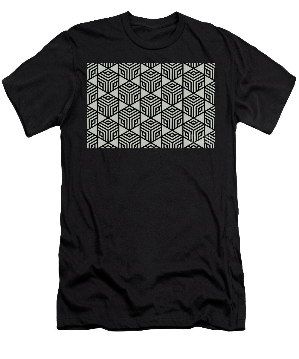 Black and Gray Green Stripe Cube Pattern Pratt and Lamberts 2022 Color of the Year Gray Mist 419b Petite Pattern Minimal Graphic Designs T-Shirt