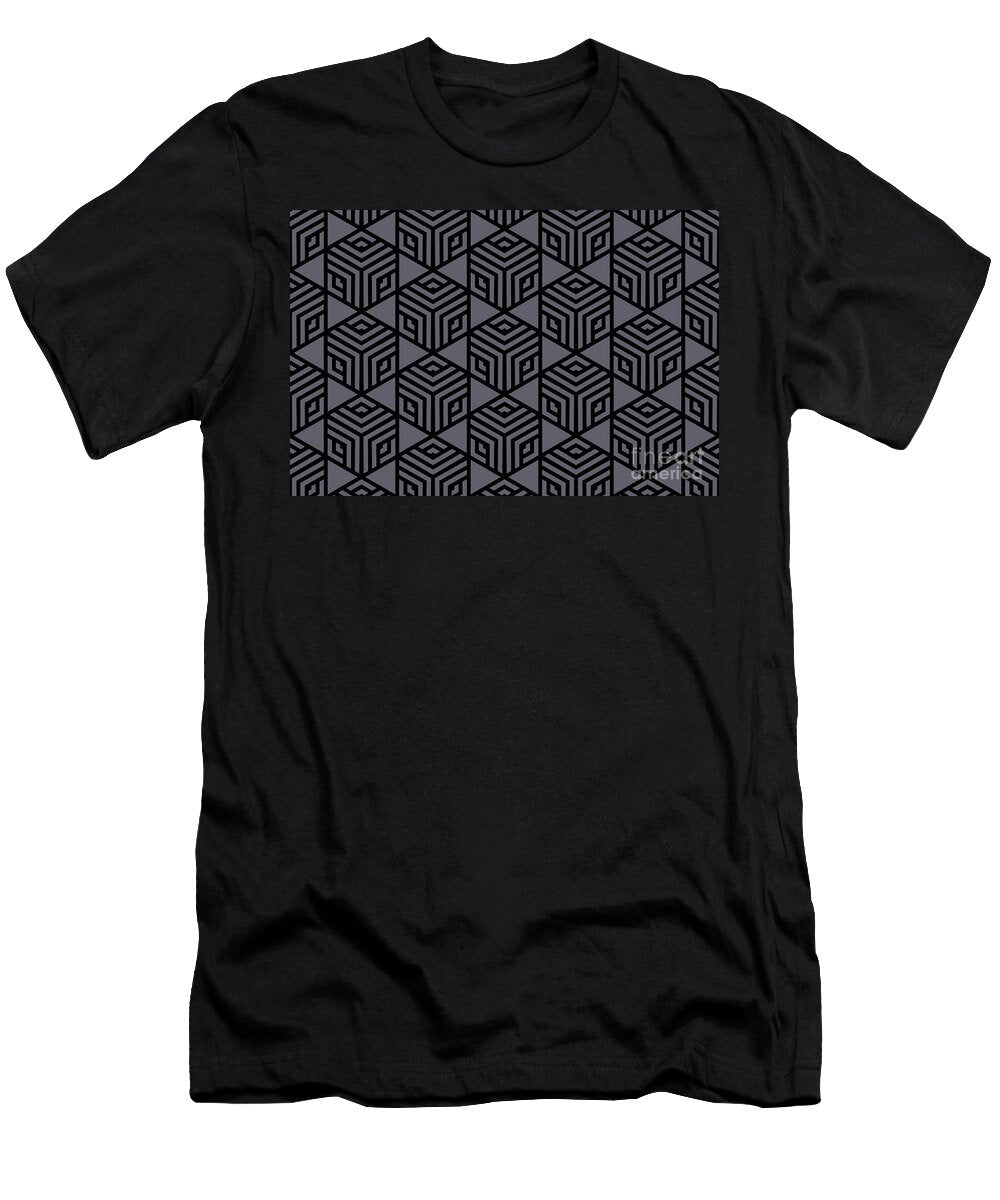 Black and Gray Modern Stripe Cube Tile Pattern Diamond Vogel 2022 Popular Color Blackwater 1320 Petite Pattern Minimal Graphic Designs T-Shirt