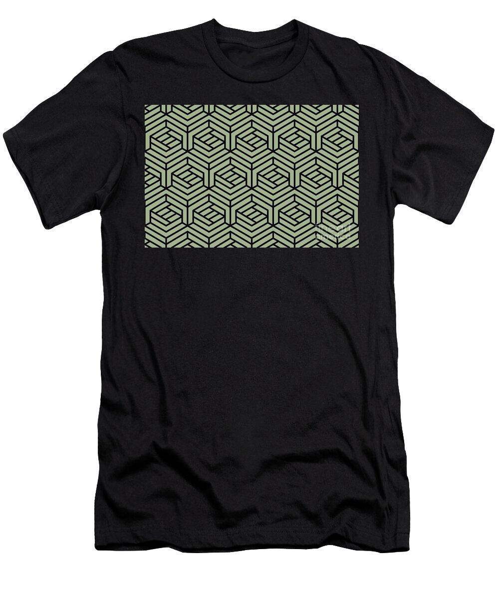 Black and Green Modern Cube Geometric Shape Pattern Pairs Dulux 2022 Popular Colour Bamboo Stem Petite Pattern Minimal Graphic Designs T-Shirt