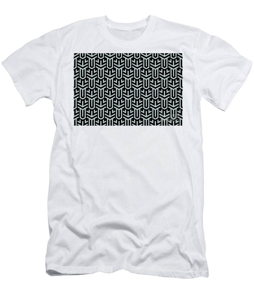 Black and Pastel Blue Geometric Shape Tile Pattern Pairs 2022 Popular Colour Restful Retreat 0497 Petite Pattern Minimal Graphic Designs T-Shirt
