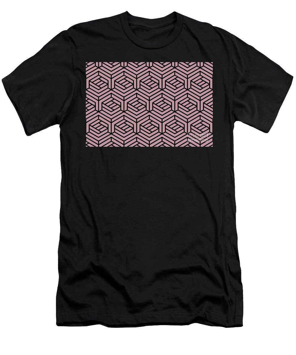 Black and Pink Modern Cube Geometric Pattern Pairs De 2022 Popular Color Rose Meadow De6025 Petite Pattern Minimal Graphic Designs T-Shirt