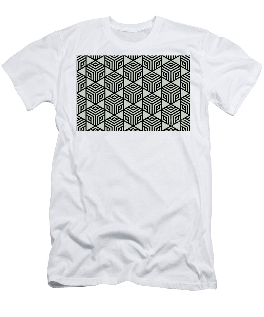 Black and Smoked Sage Stripe Cube Tile Pattern Pairs Dv 2022 Popular Colour Favored One 0455 Petite Pattern Minimal Graphic Designs T-Shirt