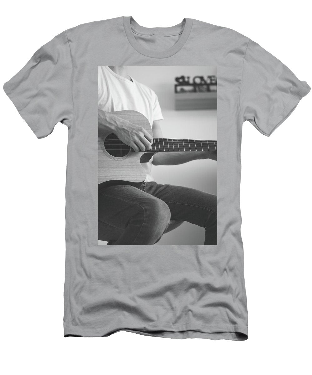 Black and White Artist Strumming a Guitar Vaclav Sonnek T-Shirt