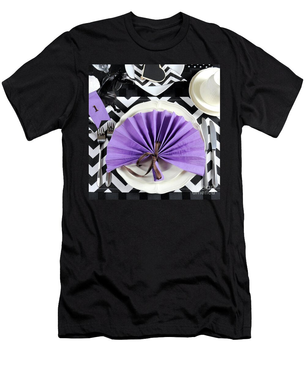 Black and White Chevron with Purple Theme Party Luncheon Table Place Setting Milleflore Images T-Shirt