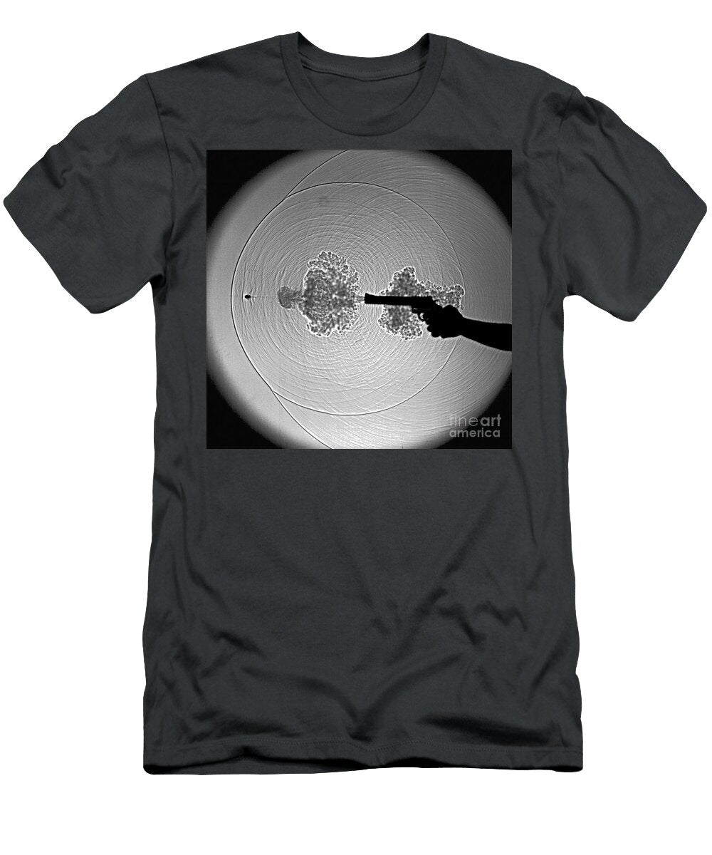 Black and White Gun Firing Shadowgram Gary S Settles and Photo Researchers T-Shirt