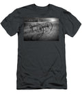 Black and White Photograph of a Farm Wagon Chassis in a Grassy F Randy Nyhof T-Shirt