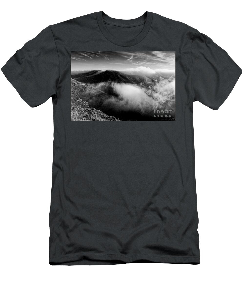 Black and White Photograph of Fog Rising in the Marin Headlands Sausalito Marin County California Silvio Ligutti T-Shirt