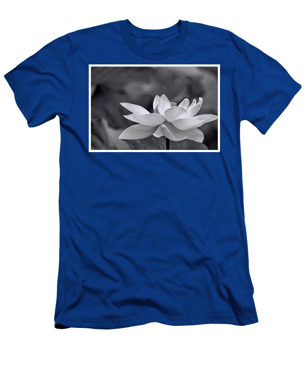 Black and White Sacred Lotus in White Frame Geraldine Scull T-Shirt
