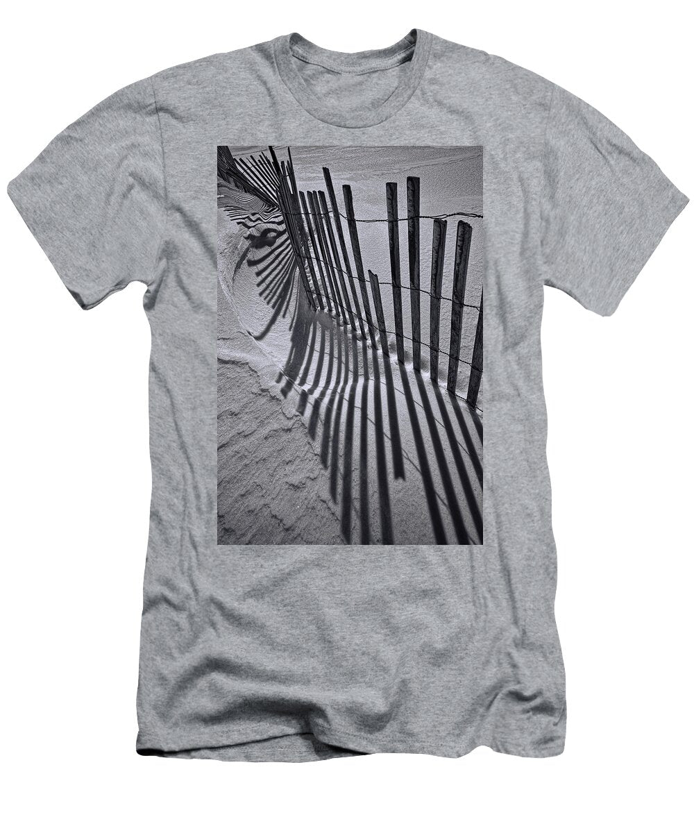 Black and White Sand Fence During Winter on the Beach Randall Nyhof T-Shirt