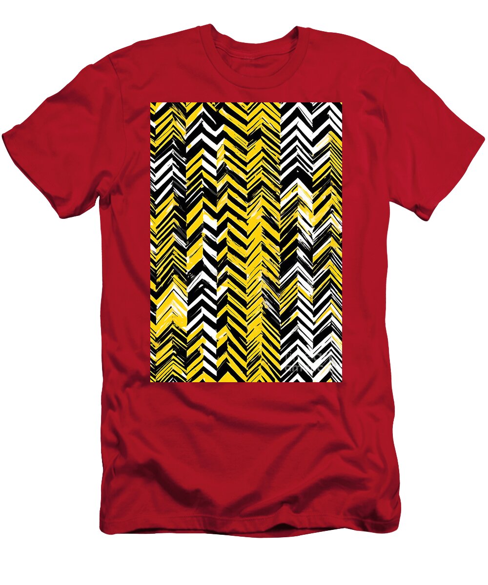 Black and Yellow Chevron Pattern Jeff Creation T-Shirt
