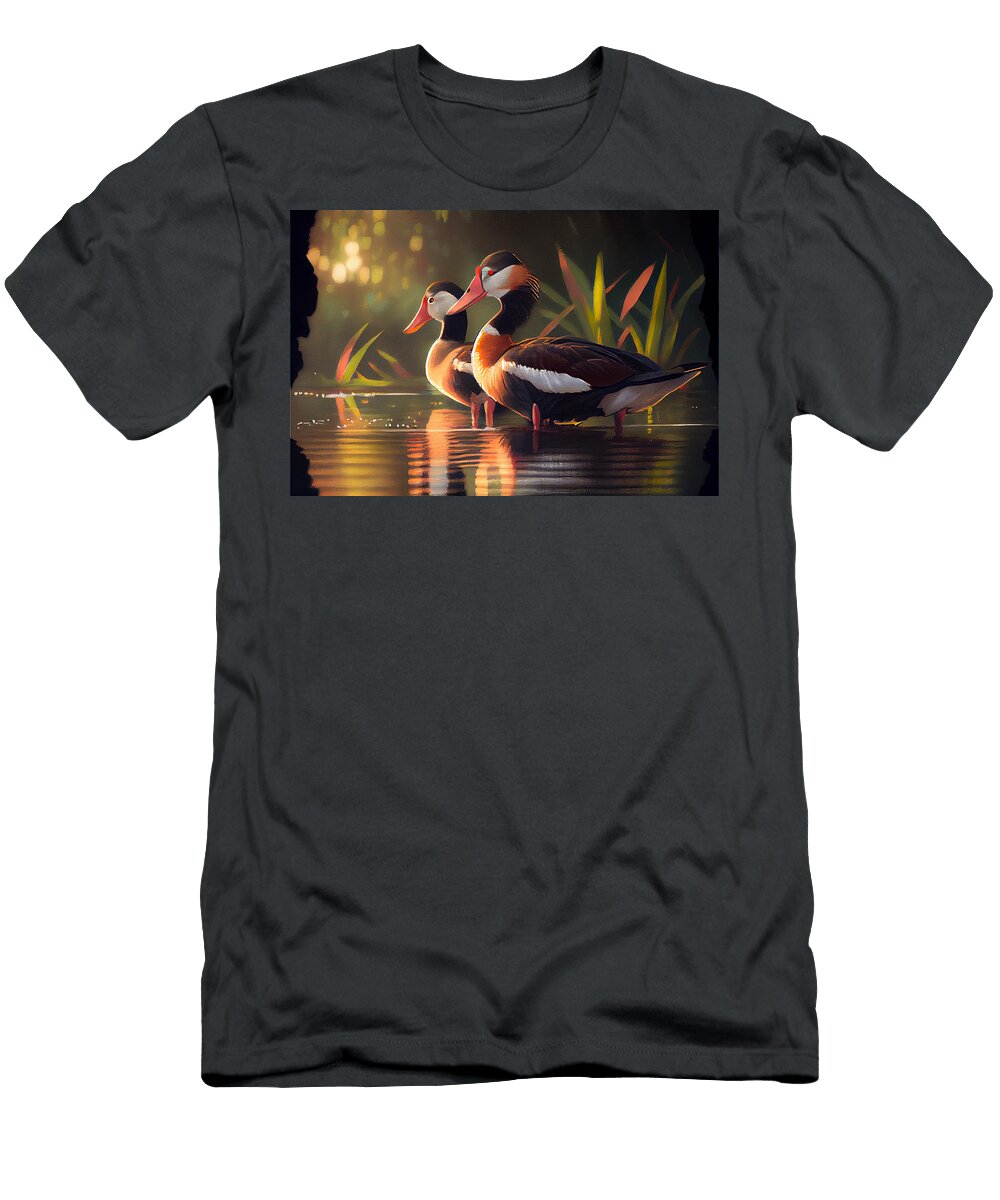 Black Bellied Whistling Ducks in a Jack Kirby S By Asar Studios Celestial Images T-Shirt
