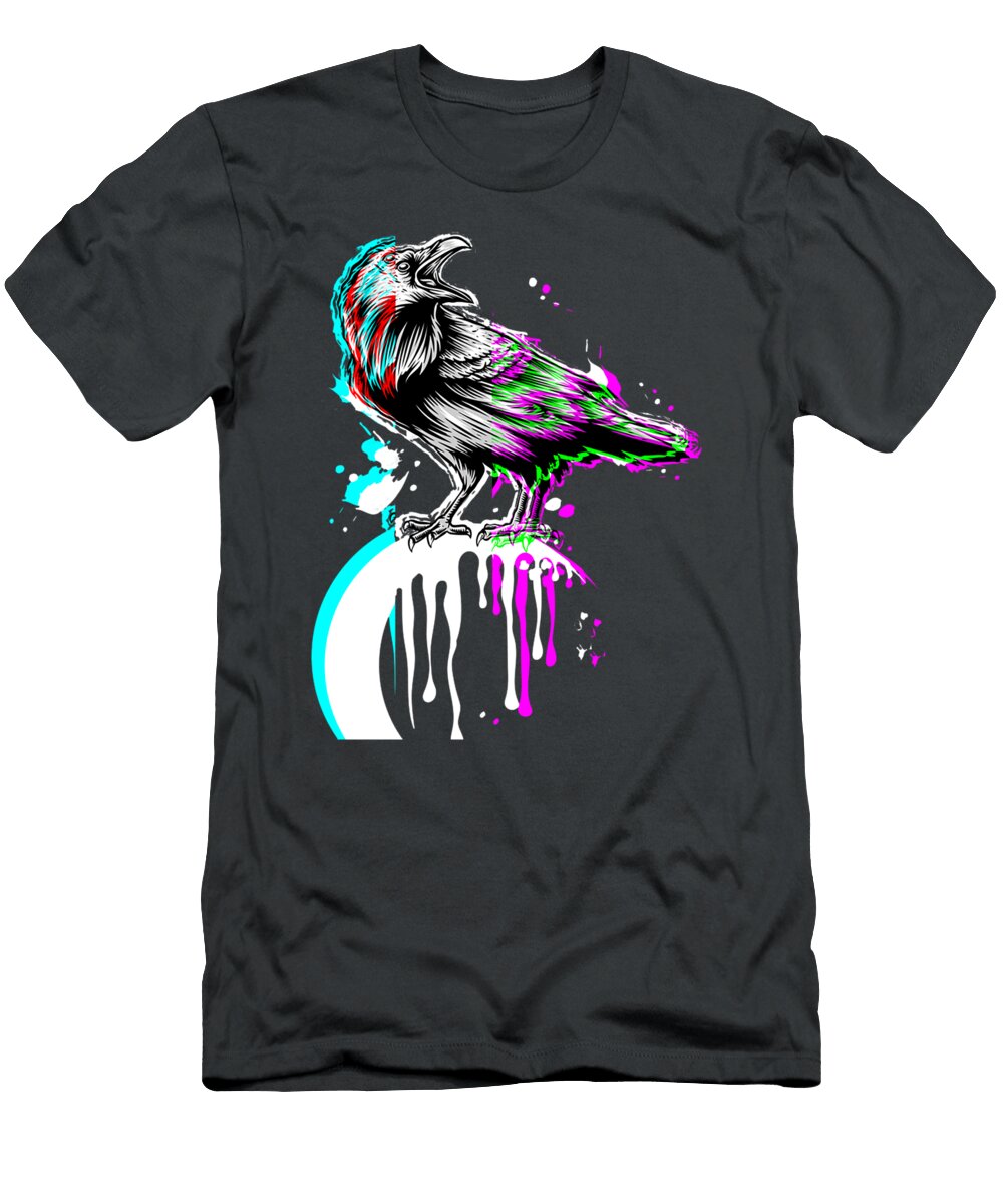 Black Crow Raven Crescent Moon Occult Aesthetic Vaporwave Eben Finlei T-Shirt