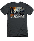 Black Mercedes Benz E Class Driving Away on a Halloween Road Clark Leffler T-Shirt