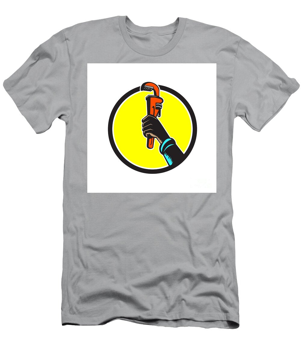 Black Plumber Hand Raising Monkey Wrench Circle Aloysius Patrimonio T-Shirt