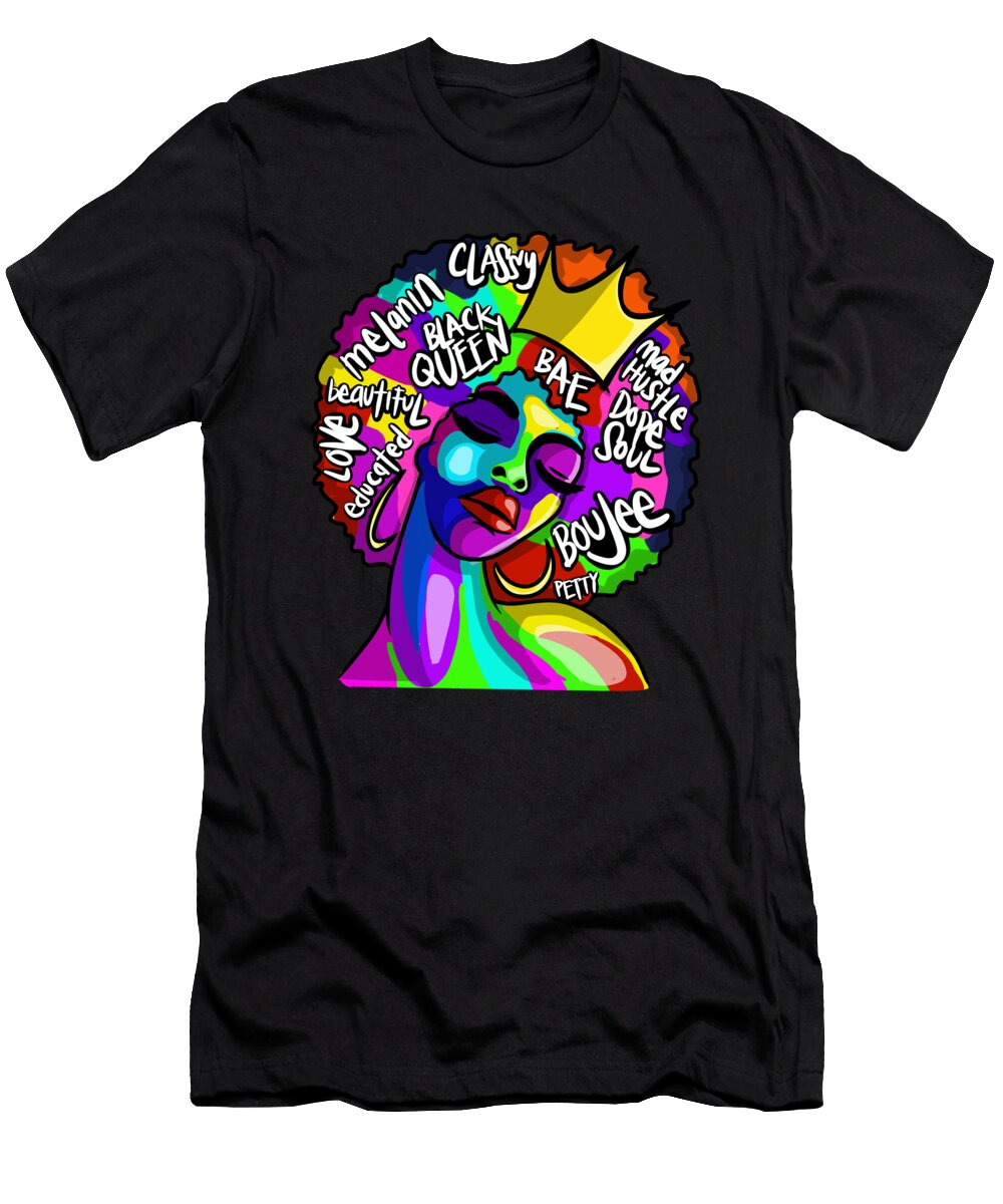 Black Queen Painted Art Powerful Black Words Retro African Design Sel Mermaid T-Shirt