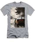 Black Sports Car on a Foggy Road a Classic Automotive Image Destiney Sullivan T-Shirt