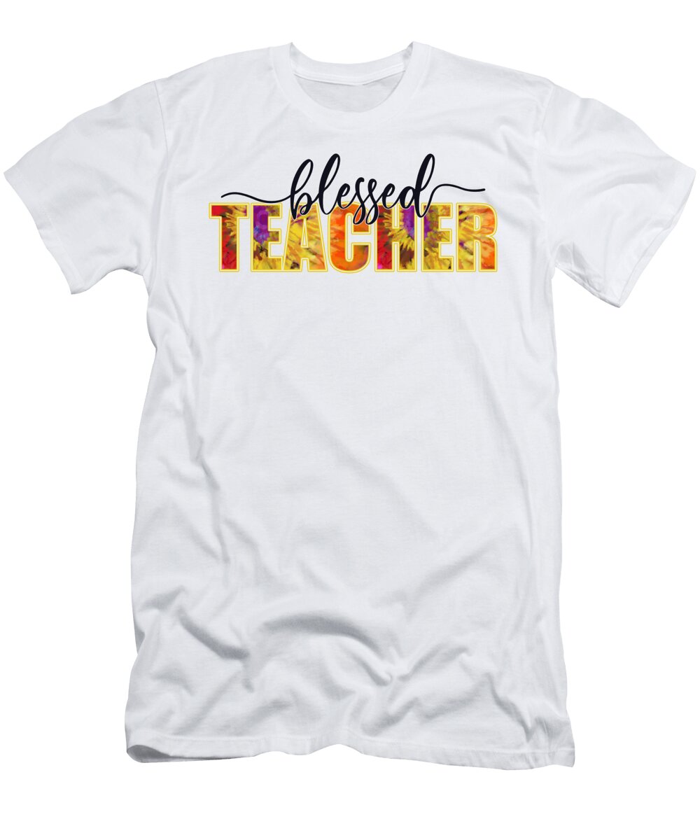 Blessed Teacher Colorful Word Teacher Licensed Art T-Shirt