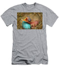Blind Day Old Hatchling Robin in Nest Lying Over a Blue Egg with Reimar Gaertner T-Shirt