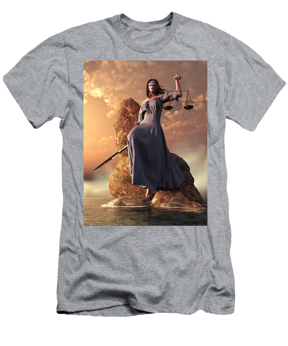 Blind Justice with Scales and Sword Daniel Eskridge T-Shirt