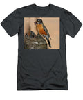 Blinking Mother Robin with Beak Full of Worms for Three Young Ch Reimar Gaertner T-Shirt