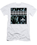Blue Buds on Black with Argyle Band and Fleur De Lis My Greek Shops T-Shirt