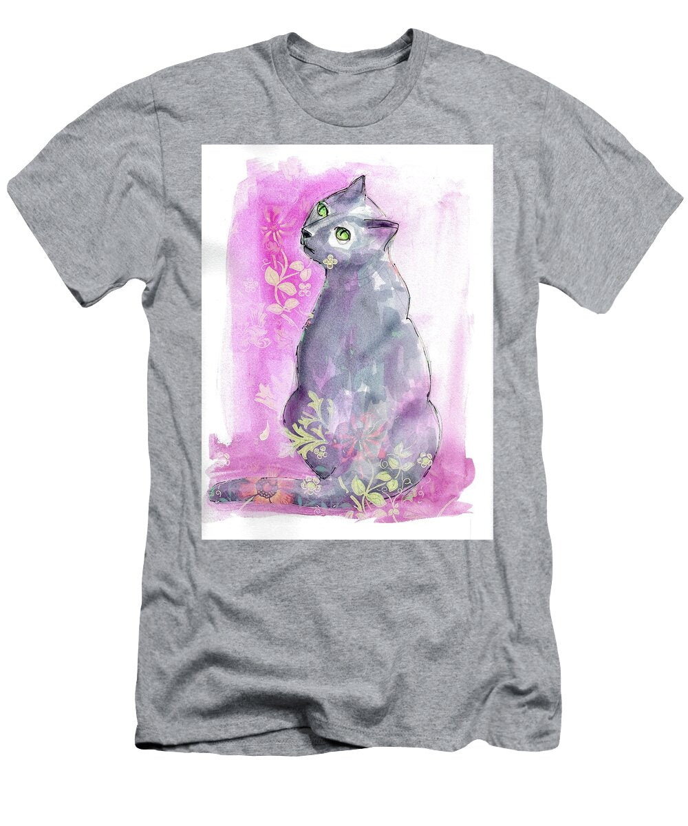 Blue Cat with Flowers Zelda Tessadori T-Shirt