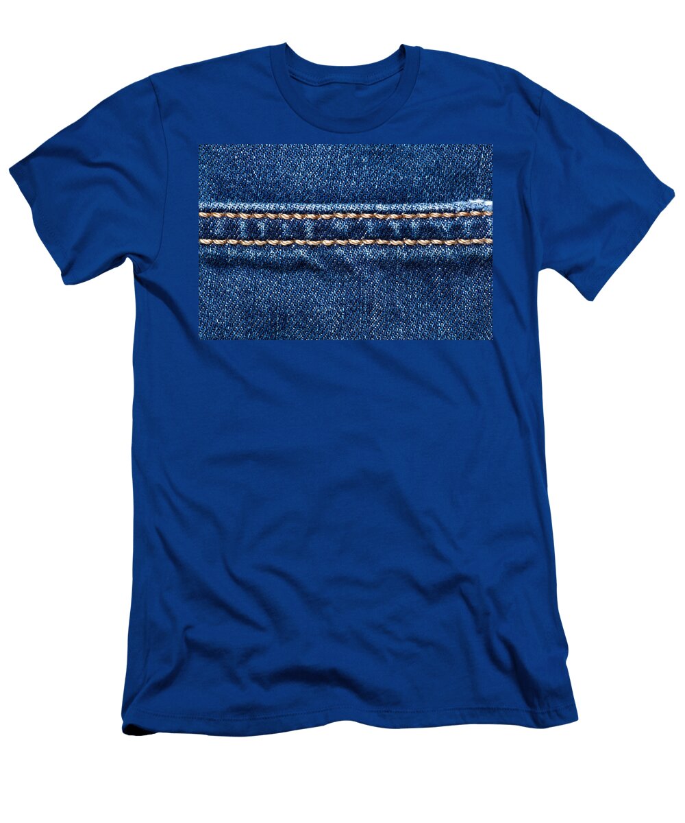 Blue Denim Texture with Stitch Line Closeup Jeans Background Julien T-Shirt
