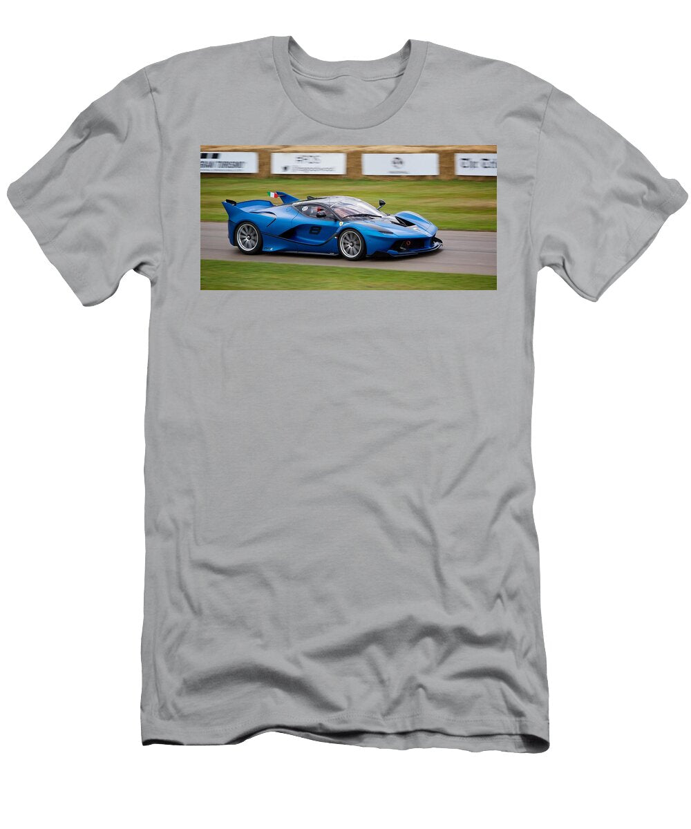 Blue Ferrari Fxx K Chassis on Race Track Lawrence Christopher T-Shirt