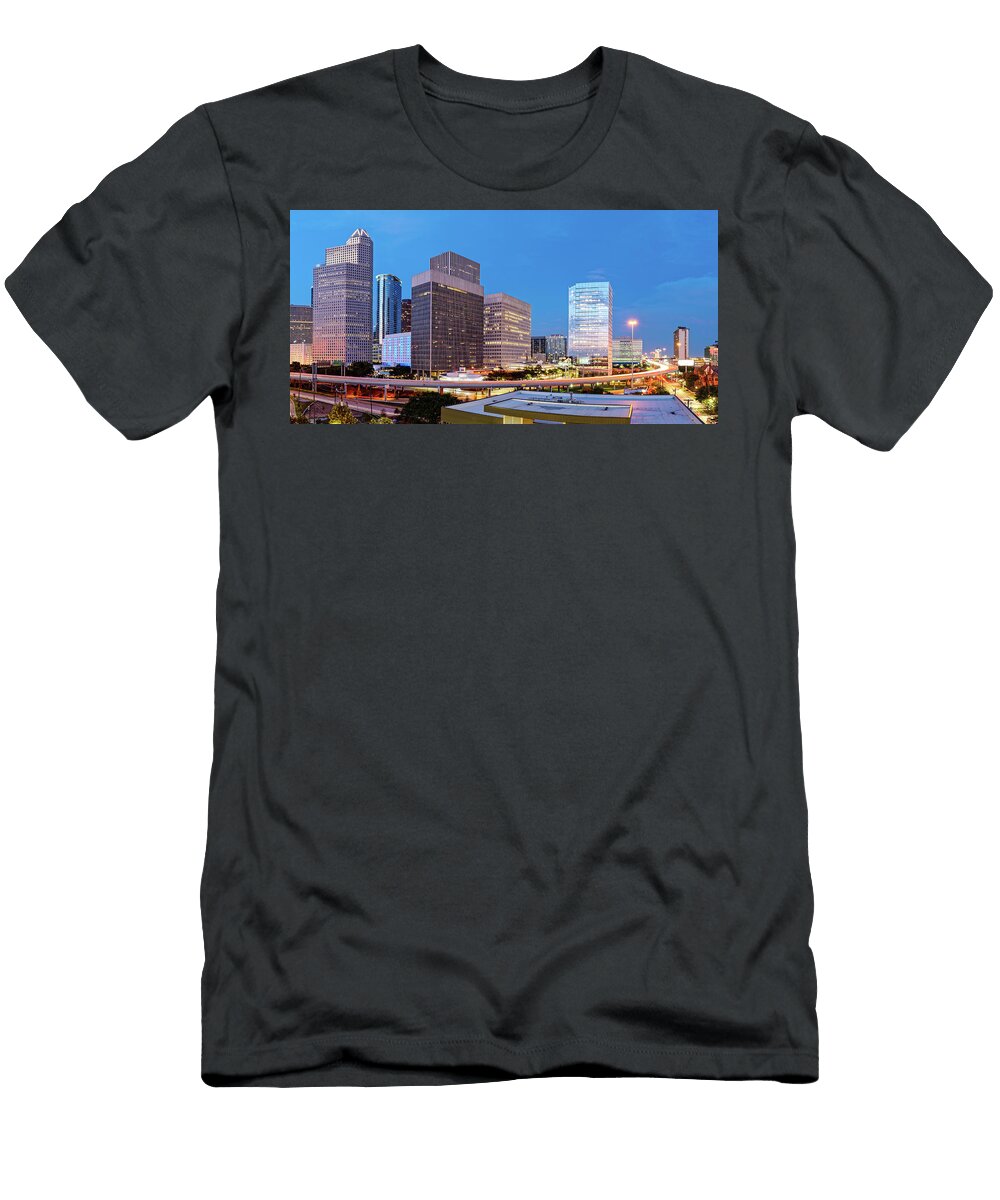 Blue Hour Panorama of Downtown Houston Skyline and I 45 Freeway Harris County Texas Silvio Ligutti T-Shirt