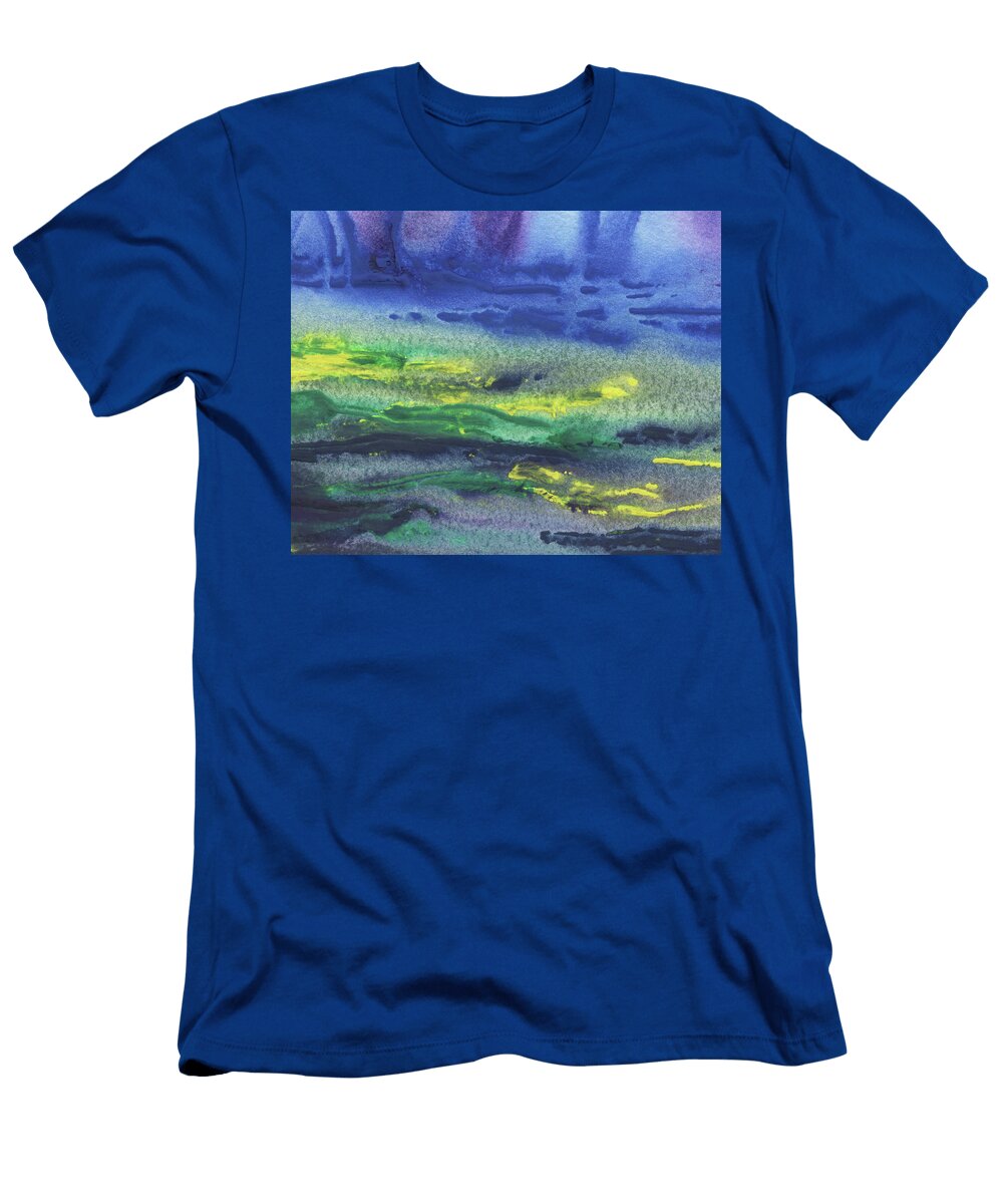 Blue Pond Yellow Reflections Abstract Watercolor Irina Sztukowski T-Shirt