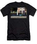 Blue Yellow Sporty Motorcycle Parked on Pavement Imran Ahmed T-Shirt